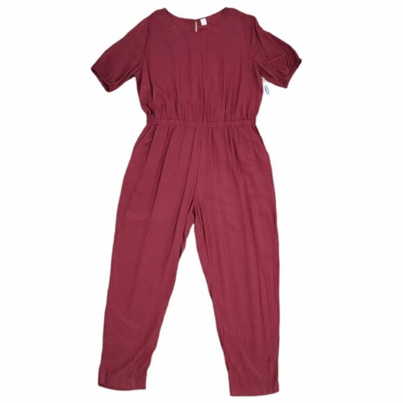 NWT OLD NAVY Burgundy Short Sleeve Jumpsuit Size L - Picture 3 of 10